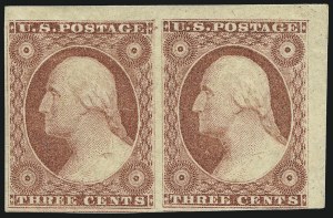 Sale 1017, Lot 303, 3c 1851-56, Dull Red, Corner Margin Copies (Scott 11-11A)