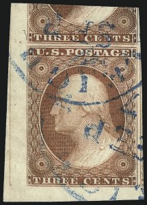 Sale 1017, Lot 308, 3c 1851-56, Dull Red, Corner Margin Copies (Scott 11-11A)