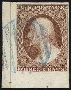 Sale 1017, Lot 310A, 3c 1851-56, Dull Red, Corner Margin Copies (Scott 11-11A)