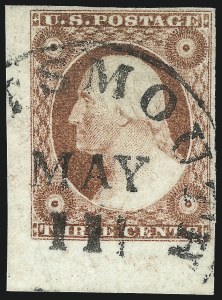 Sale 1017, Lot 314, 3c 1851-56, Dull Red, Corner Margin Copies (Scott 11-11A)