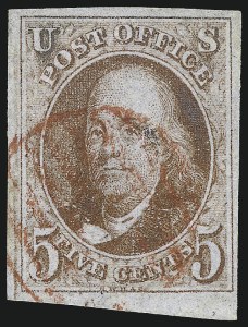 Sale 1017, Lot 35, 5c 1847 Issue, Sheet Margin Copies (Scott 1)
