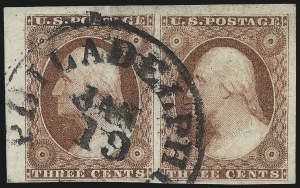 Sale 1017, Lot 356, 3c 1851-56, Dull Red, Corner Margin Copies, Cont. (Scott 11-11A)