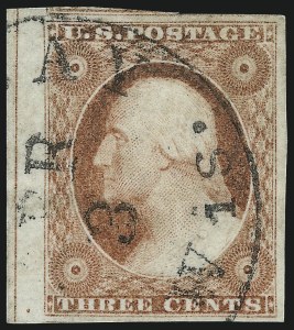 Sale 1017, Lot 382, 3c 1851-56, Dull Red, Sheet-Margin Copies (Scott 11-11A)