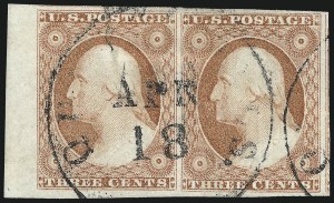 Sale 1017, Lot 384, 3c 1851-56, Dull Red, Sheet-Margin Copies (Scott 11-11A)