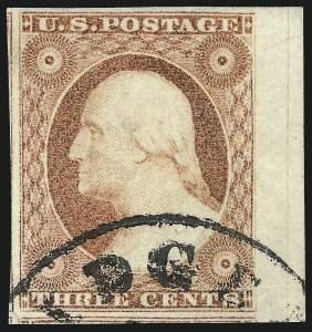 Sale 1017, Lot 387, 3c 1851-56, Dull Red, Sheet-Margin Copies (Scott 11-11A)