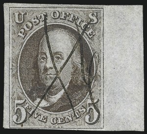 Sale 1017, Lot 39, 5c 1847 Issue, Sheet Margin Copies (Scott 1)