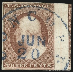 Sale 1017, Lot 391, 3c 1851-56, Dull Red, Sheet-Margin Copies (Scott 11-11A)