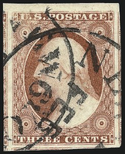 Sale 1017, Lot 396, 3c 1851-56, Dull Red, Sheet-Margin Copies (Scott 11-11A)