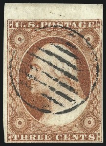 Sale 1017, Lot 397, 3c 1851-56, Dull Red, Sheet-Margin Copies (Scott 11-11A), 3c Dull Red, Ty. I (11) Sale 1017, Lot 397, 3c 1851-56, Dull Red, Sheet-Margin Copies (Scott 11-11A)