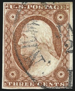 Sale 1017, Lot 413, 3c 1851-56, Dull Red, Shades, Varieties and Cancels (Scott 11-11A)