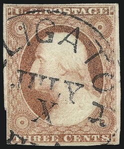 Sale 1017, Lot 414, 3c 1851-56, Dull Red, Shades, Varieties and Cancels (Scott 11-11A)