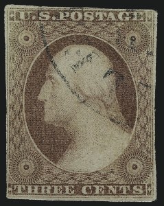 Sale 1017, Lot 487, 3c 1851-56, Pink and Plum (Scott 11A var)