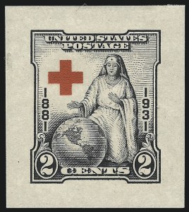 Sale 1017, Lot 875, 1922 and Later Issues (Scott 551 onwards), 2c Red Cross, Small Die Proof on White Wove (702P2) Sale 1017, Lot 875, 1922 and Later Issues (Scott 551 onwards)