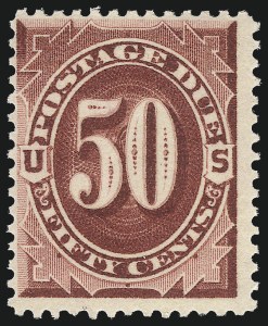 Sale 1026, Lot 1525, Special Delivery thru Officials, 50c Bright Claret (J28) Sale 1026, Lot 1525, Special Delivery thru Officials