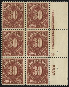 Sale 1037, Lot 2306, Postage Due Featuring Blocks and Plate Blocks (Scott J31-J75)