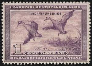 Sale 1044, Lot 342, Back-of-Book Issues (Scott C, E, Q, JQ, RW), $1.00 1938 Hunting Permit (RW5) Sale 1044, Lot 342, Back-of-Book Issues (Scott C, E, Q, JQ, RW)