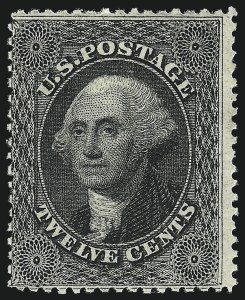 Sale 1057, Lot 590, 1857-60 Issue (Scott 18-39), 12c Black, Plate 1 (36) Sale 1057, Lot 590, 1857-60 Issue (Scott 18-39)