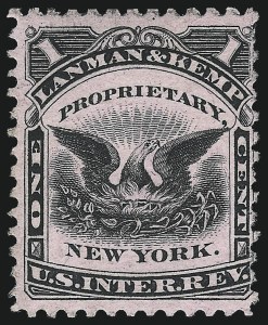 Sale 1061, Lot 4498, Private Die Perfume Stamps and Private Die Group Lot, Lanman & Kemp, 1c Black, Pink Paper (RT16c) Sale 1061, Lot 4498, Private Die Perfume Stamps and Private Die Group Lot