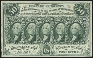 Sale 1061, Lot 4559, Postal Savings and Postage Currency, 5c-50c Postage Currency, Without "ABCo" Imprint, Imperforate (PC13-PC16) Sale 1061, Lot 4559, Postal Savings and Postage Currency