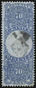 Sale 1067, Lot 562, Revenues: Second and Third Issues, 70c Blue & Black, Second Issue, Center Inverted (R117a) Sale 1067, Lot 562, Revenues: Second and Third Issues