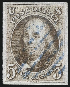 Sale 1078, Lot 25, 5c 1847 Issue (Scott 1-1d), 5c Red Brown (1) Sale 1078, Lot 25, 5c 1847 Issue (Scott 1-1d)