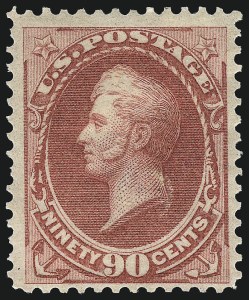 Sale 1078, Lot 307, 1870-93 Bank Note Issues (Scott 148-225), 90c Rose Carmine (166) Sale 1078, Lot 307, 1870-93 Bank Note Issues (Scott 148-225)