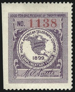 Sale 1090, Lot 1876, Telegraph Company Stamps