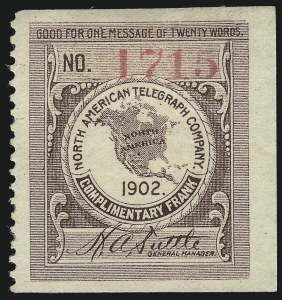 Sale 1090, Lot 1880, Telegraph Company Stamps