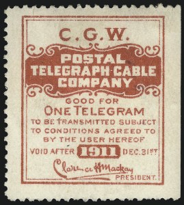Sale 1090, Lot 1912, Telegraph Company Stamps, cont.