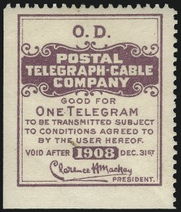 Sale 1090, Lot 1921, Telegraph Company Stamps, cont.
