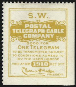 Sale 1090, Lot 1923, Telegraph Company Stamps, cont.