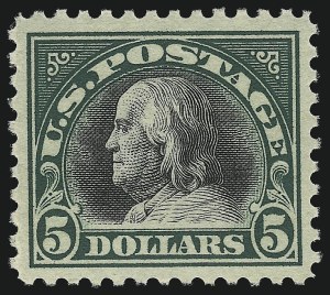 Sale 1092, Lot 1362, 1916-20 Issues (Scott 462-550), $5.00 Deep Green & Black (524) Sale 1092, Lot 1362, 1916-20 Issues (Scott 462-550)
