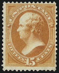 Sale 1100, Lot 34, 1869 Pictorial Issue thru 1870-90 Bank Notes (Scott 113-229), 15c Yellow Orange (163) Sale 1100, Lot 34, 1869 Pictorial Issue thru 1870-90 Bank Notes (Scott 113-229)