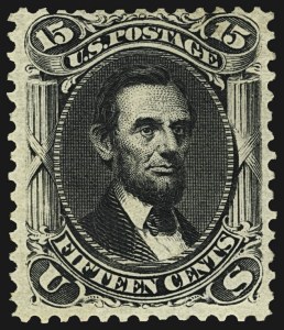 Sale 1107, Lot 223, 1875 Re-Issue of 1861-66 Issue (Scott 102-111), 15c Black, Re-Issue (108) Sale 1107, Lot 223, 1875 Re-Issue of 1861-66 Issue (Scott 102-111)