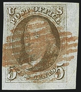 Sale 1109, Lot 303, 5c 1847 Issue, Off-Cover (Scott 1)