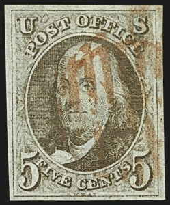 Sale 1109, Lot 308, 5c 1847 Issue, Off-Cover (Scott 1)