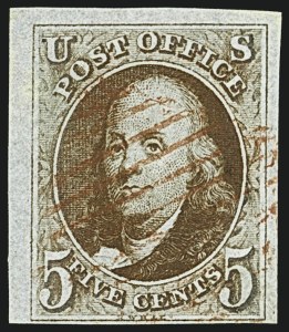 Sale 1109, Lot 309, 5c 1847 Issue, Off-Cover (Scott 1)