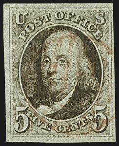 Sale 1109, Lot 311, 5c 1847 Issue, Off-Cover (Scott 1)