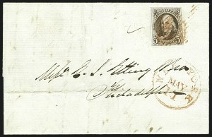 Sale 1109, Lot 334, 5c 1847 Issue, On-Cover (Scott 1)