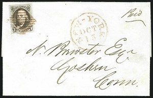 Sale 1109, Lot 337, 5c 1847 Issue, On-Cover (Scott 1)