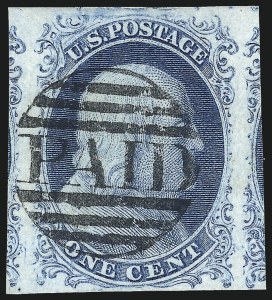 Sale 1109, Lot 379, 1c 1851-56 Issue, Off-Cover, Plate One Early (Scott 7-8A)