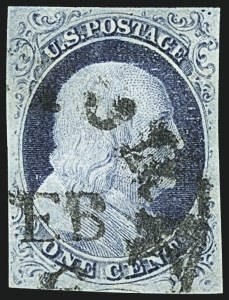 Sale 1109, Lot 392, 1c 1851-56 Issue, Off-Cover, Plate One Late (Scott 9)