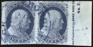 Sale 1109, Lot 400, 1c 1851-56 Issue, Off-Cover, Plates Two thru Four (Scott 7-8)