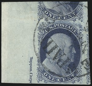Sale 1109, Lot 406, 1c 1851-56 Issue, Off-Cover, Plates Two thru Four (Scott 7-8)