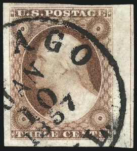 Sale Number 1109, Lot Number 414, 3c 1851-56 Issue, Off-Cover (Scott 10-11A)