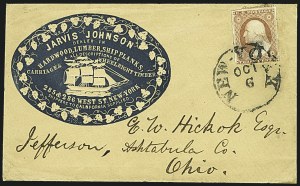 Sale 1109, Lot 459, 3c 1851-56 Issue, On-Cover (Scott 10-11A)