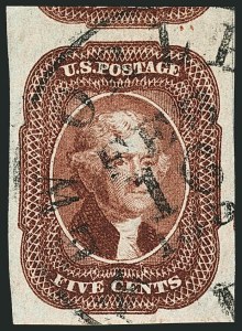 Sale 1115, Lot 2093, 5c 1851-56 Issue (Scott 12)