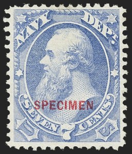 Sale 1135, Lot 628, Official Special Printings - Navy Department, 7c Navy, Specimen Ovpt. (O39S) Sale 1135, Lot 628, Official Special Printings - Navy Department