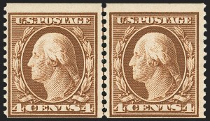 Sale 1140, Lot 786, 1908-10 Washington-Franklin Issues (Scott 331-356), 4c Orange Brown, Coil (354) Sale 1140, Lot 786, 1908-10 Washington-Franklin Issues (Scott 331-356)
