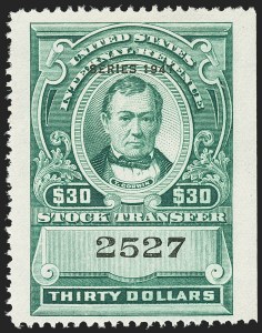 Sale 1149, Lot 332, Green Stock Transfer: 1940-1942 Ovpts.